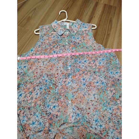 AMBIANCE APPAREL Womens Semi Sheer Floral Sleeveless Top Hi Low Split Back 2X - Picture 9 of 11